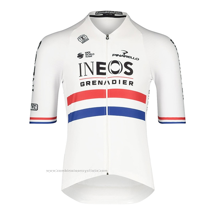 2022 Maillot Cyclisme British Champion Ineos Bleu Blanc Manches Courtes et Cuissard